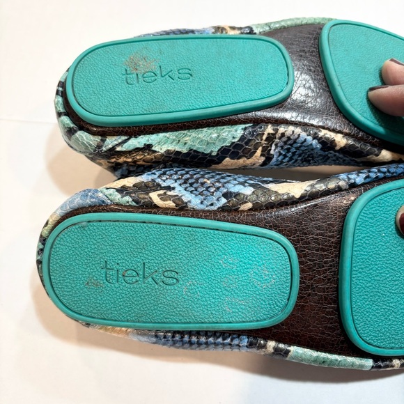 Tieks Azure Snakeskin Ballet Flats Size 9 Teal Blue Green Cream Travel Foldable - Picture 9 of 15